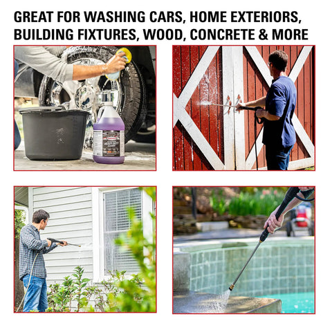 Heavy Duty Concentrated Soap Solution For Pressure Washers And Spray Bottles That Cleans Concrete Vinyl Siding Cars Windows Decks Fences Appliances And Removes Oil And Grease Fast 1 Gallon Purple Degreaser