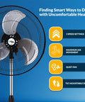High Velocity 18 Inch Oscillating Pedestal Floor Fan With Adjustable Height And 3 Speed Levels For Powerful Airflow