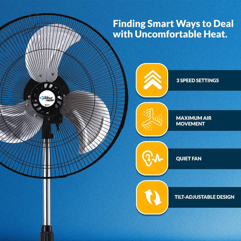 High Velocity 18 Inch Oscillating Pedestal Floor Fan With Adjustable Height And 3 Speed Levels For Powerful Airflow