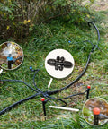100 Ft Drip Irrigation Kit With Locking Fittings And Sprayers, 360 Degree Fountain And 8 Hole Dripper on garden grass