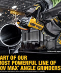 Badass 20V Max Xr Brushless Cordless Angle Grinder cutting metal pipe with sparks flying, showcasing angled design and grip.