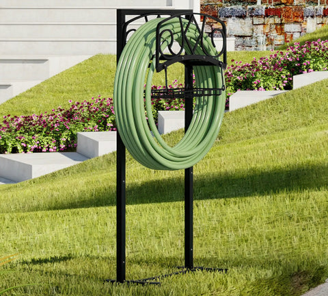 Freestanding Garden Hose Organizer With Black Powder Coat Finish Heavy Duty Detachable Hose Stand Holds 150 Ft Of Hose outdoors