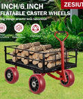 5 Inch Caster Wheels 4 Pack Double Swivel Bearings With Non Marking Poly Tread Tough As Nails Build on a cart carrying logs outdoors.