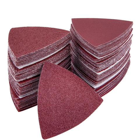 Triangle Sanding Pads Set For 3-1/8 Inch Oscillating Multi Tools, 100 Pcs, Hook And Loop, No Holes, 11 Grits From 40 To 1000