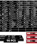 Magnetic Toolbox Labels Set With 82 Pre Printed And 8 Blank Labels for tool organization, shown in black 3.5 x 1 inch format