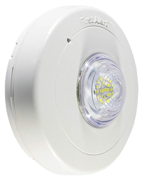 Hardwired 177 Candela LED Strobe Light for Hearing Impaired Residents UL Listed Synchronizes wall or ceiling mount white