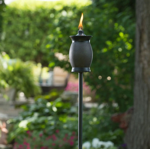 Resin Jar Torch With 4-In-1 Design, 64-Inch Outdoor Torch For Patio Garden And Lawn, Weather-Resistant Stone Color