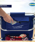 Lay Flat Five Position Backpack Beach Chair with mesh pouch and easy adjustments in navy for beach days.
