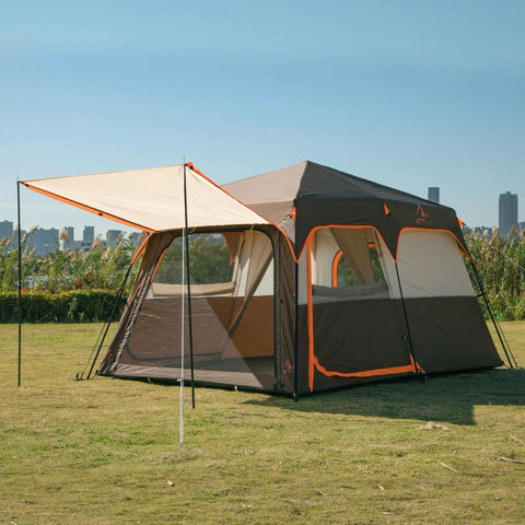 Instant Family Cabin Tent With Two Rooms And Three Doors Mesh Windows Waterproof Double Layer Design Easy Setup In 60 Seconds