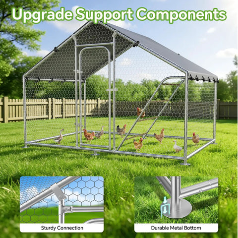 Heavy Duty Metal Chicken Coop Run With Walk In Design Roosting Perch 10 By 5 By 6.4 Ft Rust Resistant Steel Frame Waterproof Cover
