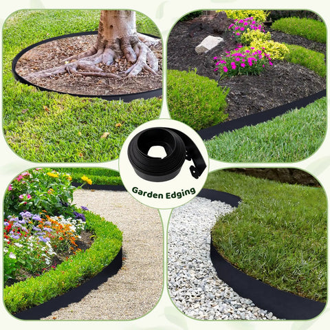 4 Inch By 33 Foot Landscape Edging Kit With 100 Spikes for lawn borders, garden beds, pathways, and yards in use