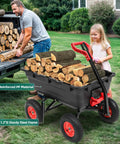 Heavy Duty 1200 Lb Dump Cart With 7 Cu Ft Capacity All Terrain 13 Inch Wheels 2 In 1 Handle loaded with firewood