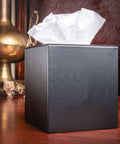 Classic Black Leather Tissue Box Cover For Luxury Office Decor And Desk Surface Protector Premium Executive Accessory