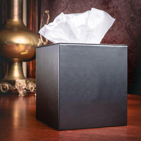 Classic Black Leather Tissue Box Cover For Luxury Office Decor And Desk Surface Protector Premium Executive Accessory