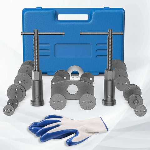 Must Have Universal Disc Brake Caliper Wind Back Tool And Piston Compression Set 26 Piece Blue Kit with adapters and gloves