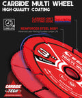 Front view: Carbide Tech 3-inch cut-off wheel, 2-pack for angle grinders; wood, nails, laminate, plastic, plaster