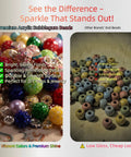 Comparison of beadable pen kit with 210 piece set featuring vibrant bubblegum beads versus dull beads.