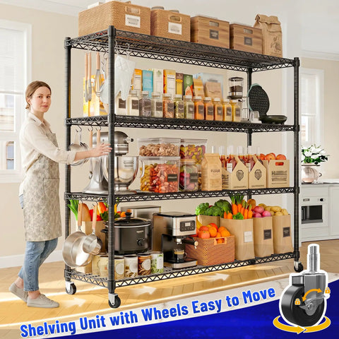 Heavy Duty Garage Shelving With Wheels Four Tier Metal Storage Rack Holds 2480 Lbs Adjustable Pantry Shelves for Kitchen