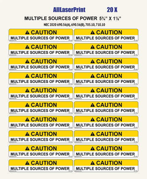 Outdoor PV Solar System Caution Labels Pack of 20 With Heavy Duty Adhesive And UV Resistant Finish Five And Three Quarters By One And One Eighth Inch Multiple Power Source Warning Decals For Electrical Panels