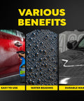 Easy Spray On Ceramic Wax For Cars With SiO2 Hybrid Barrier Technology showing application, water beading, and durable finish