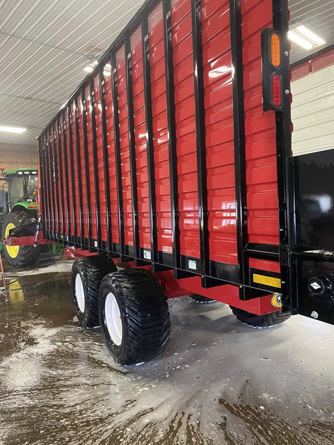 Side view of construction trailer being cleaned with Touchless Heavy Equipment Cleaner One Step Detergent Soap Concentrate Foam