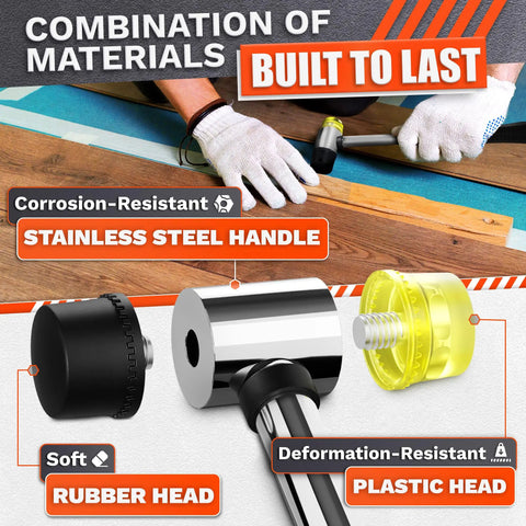 Go To Lightweight Double Sided Rubber Mallet Hammer With Plastic Head And Stainless Steel Non Slip Ergonomic Grip components