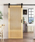 36X84 Inch Sliding Barn Door With Six Point Six Foot Hardware Kit Included Pre Drilled And Easy To Assemble Unfinished Solid Core Natural Pine Interior Door For DIY Projects Rustic Farmhouse Style For Your Home Reno installed in a kitchen doorway