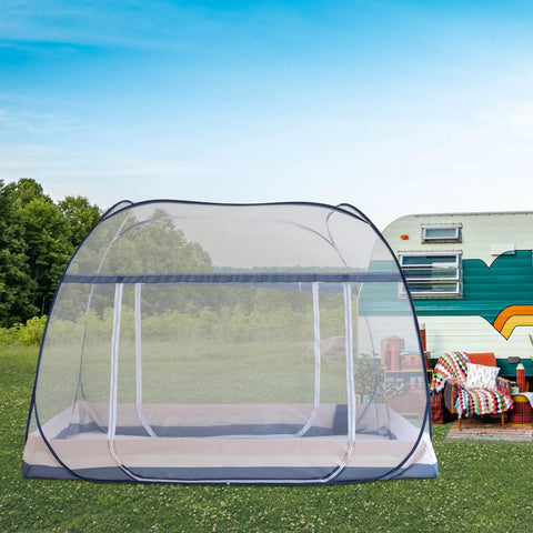 Pop Up Mosquito Tent With Instant Fold Frame For No Hassle Setup Sealed Netting Bottom And Ultra Portable Travel Bag in campsite