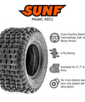 Pair Of 2 A011 XC Sport 145/70-6 ATV Go Kart Knobby Tubeless Tires 6 PR All Terrain Off Road Performance diagram