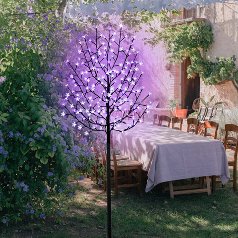 6 Foot Solar Cherry Blossom Tree Light With 200 LED Purple Lights That Look Lit For Garden Patio Yard Outdoor Decor