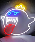 King Boo Neon Sign LED Light For Game Room, Ghost Face Mario Theme Acrylic Wall Decor in White, 13.4 x 12.6 inch design