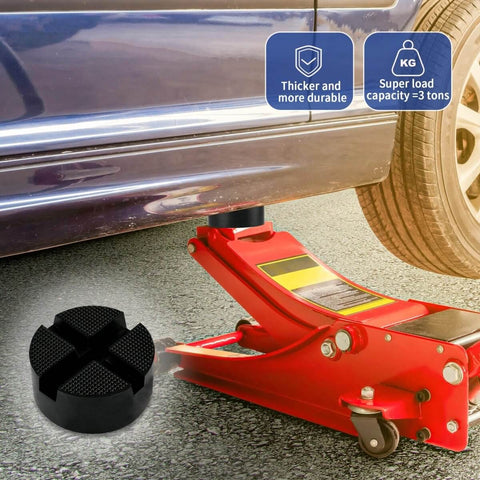 Universal Pinch Weld Jack Pad Adapter For Floor Jacks Upgraded Rubber Pad With X Slot Design under a car on jack