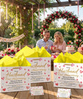 Anniversary Gift Bag For Hubby With Greeting Card And 3 Tissue Paper Romantic Heart Theme Wrap Bag For Men Large Keepsake Packaging Set For Weddings And Special Occasions, displayed on a table with yellow tissue paper.