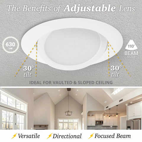 4 Inch Gimbal LED Recessed Light Canless Eyeball LED Fixture With 5 CCT Selectable 2700K 3000K 3500K 4000K 5000K Dimmable