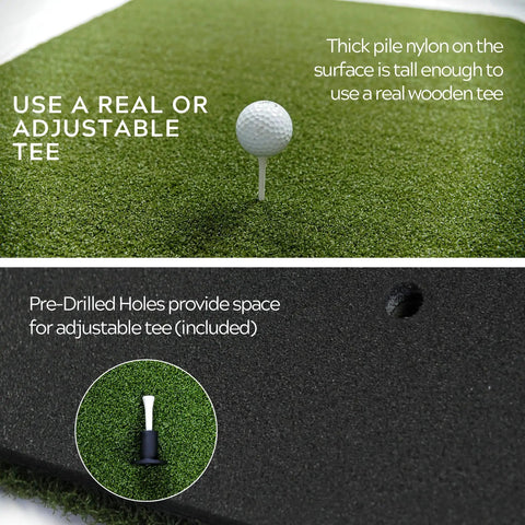 Heavy Duty Golf Practice Mat 10x30 Inch Hitting Strip For Indoor Outdoor Use with real and adjustable tee options shown