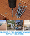 Number Ten By Three Inch Stainless Steel Deck Screws 304 Grade 100 Pack shown with drill on wood deck