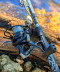 Loaded Spinning Reel With 10lb Braided Line, Carbon Disc Drag, 5.2 To 1 Gear, 7 Plus 1 Stainless Bearings on a fishing rod