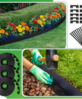 246 Ft No Dig Garden Edging Kit With 4 Inch Tall Landscape Border Rolls showing installation with anchor spikes.