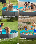 Foldable Dog Pool Portable Hard Plastic Kiddie Bath Tub For Pets And Kids Anti Slip Collapsible Indoor Outdoor Backyard Use Gray 71 Inch By 12 Inch Great For Muddy Paws, Splashy Play, Easy Setup, Drain Plug, Pet Friendly, Family Ready used in various setups including a dog splash zone, mini beach, play area, and ball pit.
