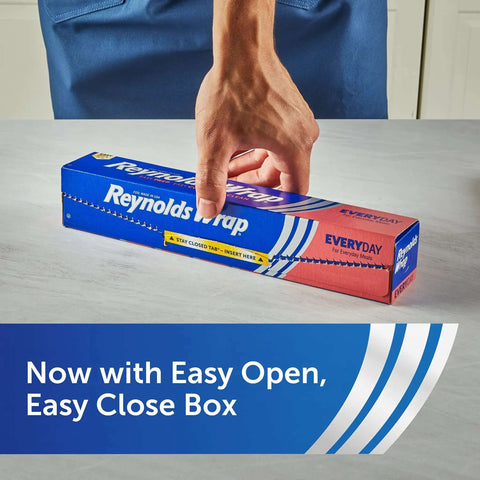 Everyday Strength Aluminum Foil Roll 75 Feet Long By 12 Inches Wide 75 Square Feet Heavy Duty Kitchen Wrap with easy open box