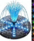 Solar Fountain Pump With Battery Power 4W Bird Bath Kit, 7 Nozzles, 30 LED Star Lights, 4000 mAh Battery in colorful display
