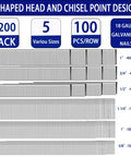 Pro Level 18 Gauge Narrow Crown Staples And Brad Nails Assortment Kit 4200 Pieces, showing various sizes and counts of galvanized nails.