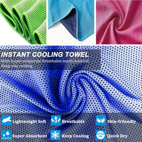Ultra Chill Cooling Towels For Neck 4 Pack 47 By 12 Inches Microfiber Soft Breathable Ice Cold Sweat Wicking color swatches