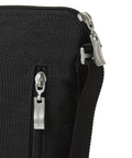 Close-up of black Pocket Crossbody Bag For Women, Lightweight Durable Nylon, Water Resistant Travel Purse With RFID Wristlet