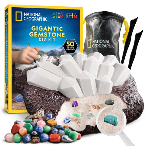 Gigantic Gemstone Dig Kit For Kids Fun Excavate 50 Real Gems From A Giant Dig Brick With Tools Learning Guide And STEM Gem Mining Adventure