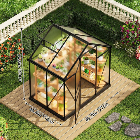 Walk In Greenhouse For Outdoor Use 6x4 Ft Built Tough Aluminum Frame Polycarbonate Panels Lockable Door Adjustable Roof Vent Hollow Wall Panels For Easy Spring Gardening And Year Round Plant Health