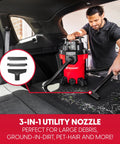 Compact 4 Gallon Wet Dry Shop Vac With 3.5 Peak Hp Motor And Kickin Suction For Garage Cleanups, shown cleaning car interior.