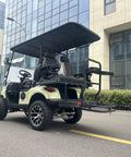 Electric Golf Cart With Fold Up Rear Seats 48V 150Ah Lithium Battery Backup Camera White, showing rear view and foldable seats.