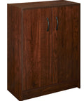 Front view of Stackable 2-Door Organizer in Dark Cherry Finish, 31.5 inch high space saving closet storage unit with adjustable shelves.