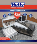 Front view of extra large heavy duty storage bags with double zippers, water resistant, shown in a living room setting on the go